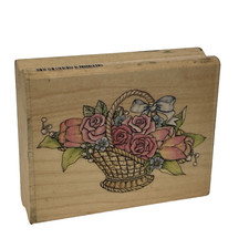 Romantic Flower Basket Wood Mounted Rubber Ink Stamp Rubber Stampede Floral