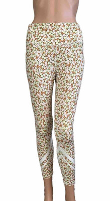 TORY BURCH Sport Floral Chevron Leggings M Yellow Multi Color High Waist New