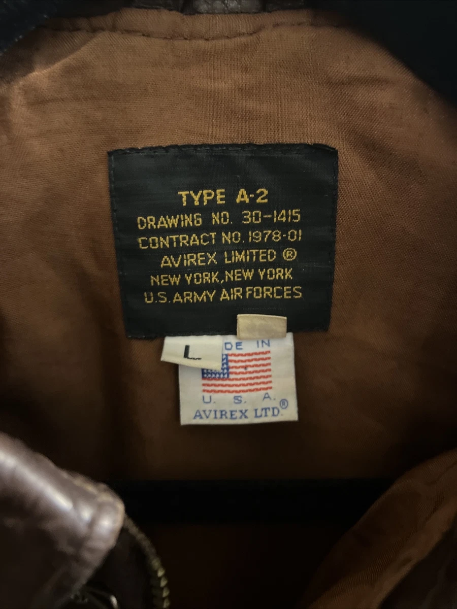 Vintage Avirex USAAF Type A-2 30-1415 Leather Flight Bomber Jacket Size 40 Large