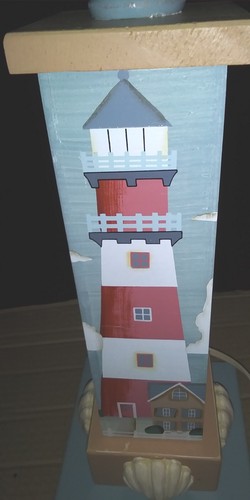 Wooden Lighthouse Lamp Nautical Coastal Table Lamp Desk Bedside Lamp Blue Large - Picture 3 of 4