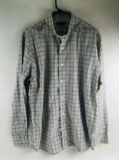 Banana Republic Shirt Men's Size Medium Tan Blue Plaid Check Button Up