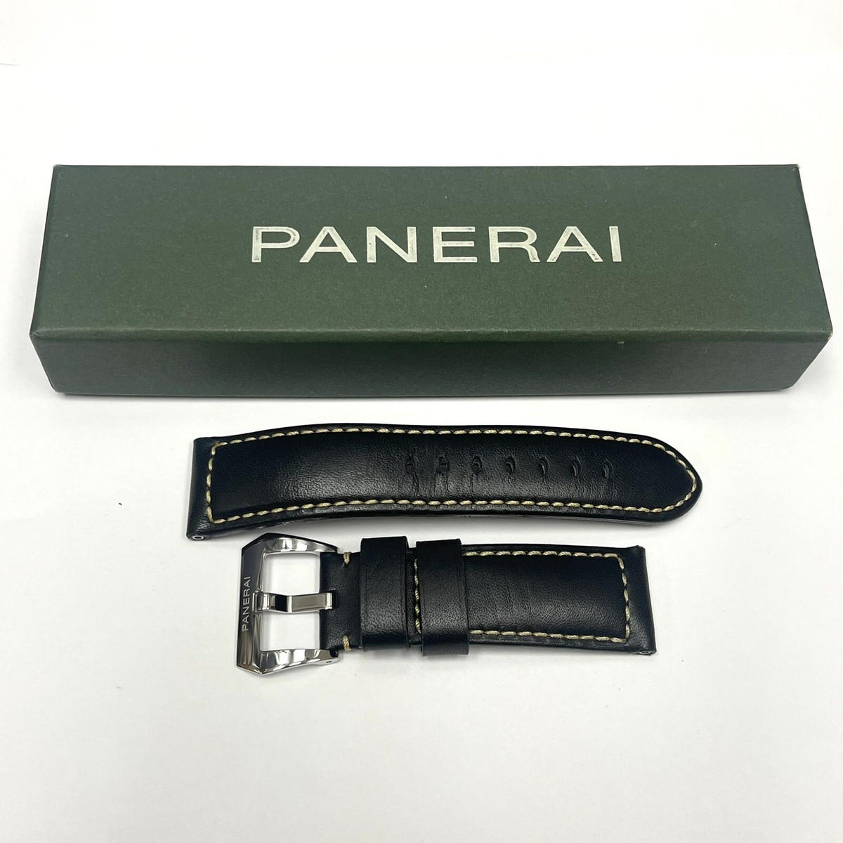 ㊲PANERAI 24mm-22mm Authentic Panerai 24/22mm OEM Calf Black Stitch Strap And