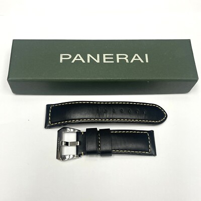 ㉝PANERAI 用 クロコダイル24mm-22mm Authentic Panerai 24/22mm OEM Calf Black Stitch Strap And