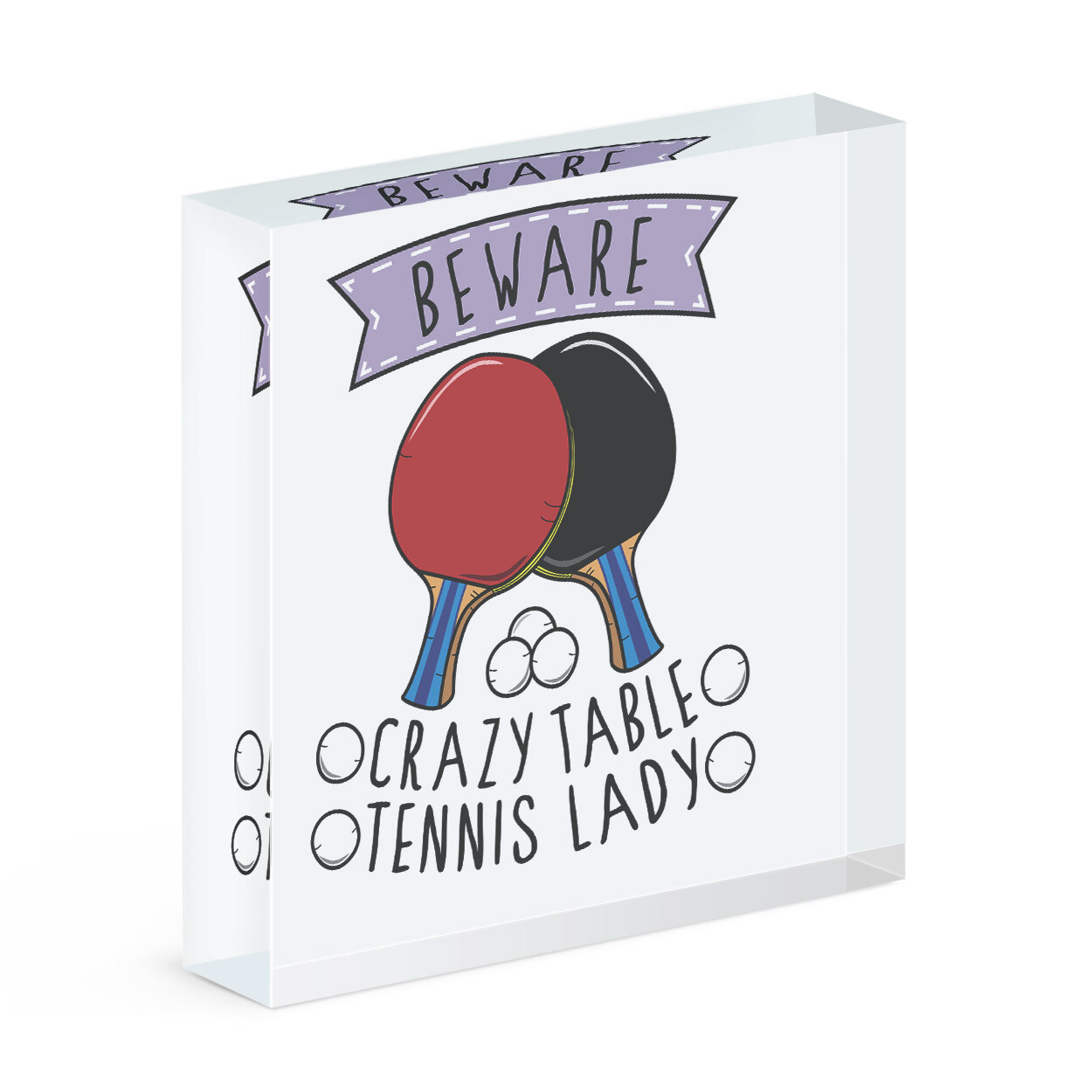 Beware Crazy Table Tennis Lady Acrylic Photo Block Frame Ping Pong Sport Funny