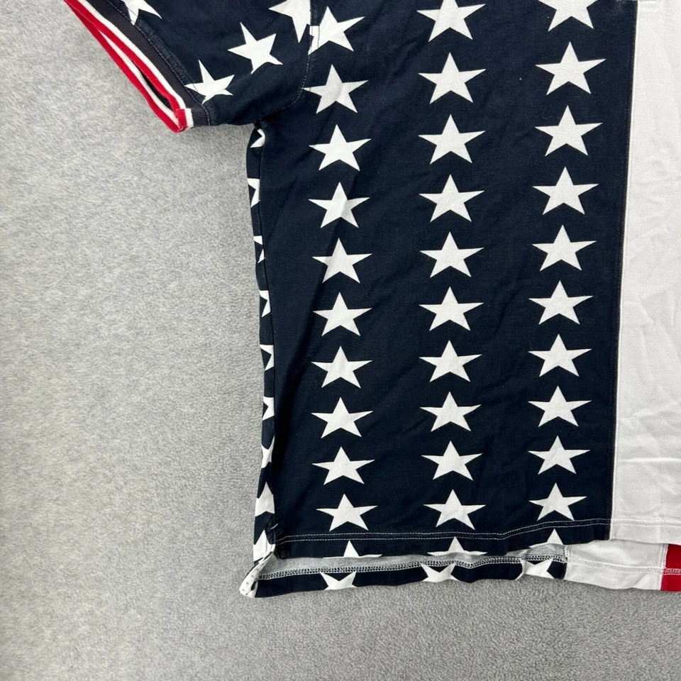 American Flag Shirt Mens Size XL Red White Blue Polo Sun River VTG Short Sleeve - Image 2 of 4