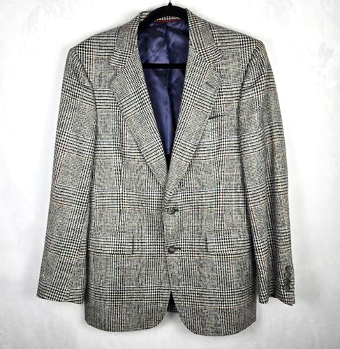 Hart Schaffner Marx Tweed Blazer Jacket Mens 40R Wool Houndstooth Plaid Made USA