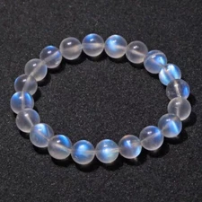 Natural Moonstone Stone Bracelet 8mm Ice Blue Crystal Stretch Bracelet Handmade