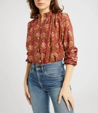 MILLE RESORT Francesca High Neck Button-up Blouse Size XS in Cinnabar, NEW $248