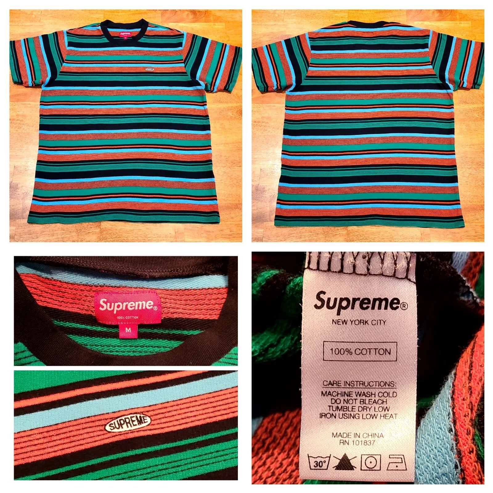 Supreme Multi Stripe Chemise à manches courtes haut à col crevette pour hommes taille moyenne 2019