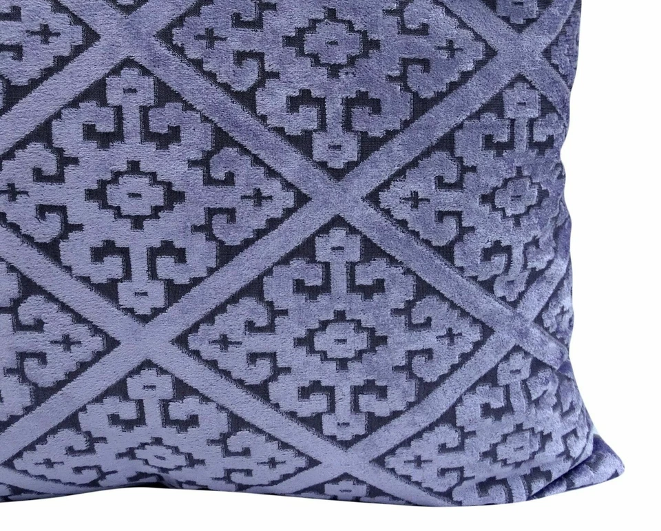 Set of 4 Large Cushion Covers Velour Velvet Damask Diamond Mauve 21"x21" Soft - Image 2 of 4