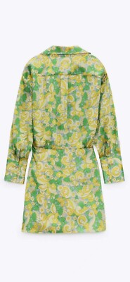 zara printed shirt dress green ZARA. Short flowing green printed dress TS – Hibuy market