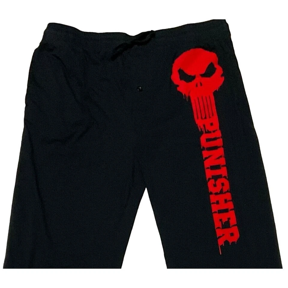 PANTALONES DE PIJAMA NEGROS MARVEL PUNISHER TALLA 2XL PANTALONES DE SALÓN BOLSILLOS CON LOGOTIPO ROJO PARA HOMBRE Foto 2 de 4