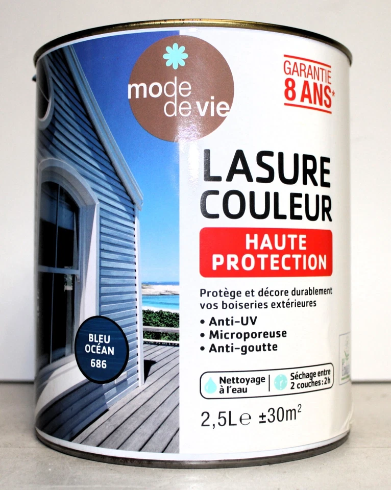 Lot Lasure Haute Protection " Bleu Océan " 3 X 2,5 L - Photo 2/4