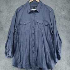 Womens Banana Republic Parker Button Down Blue Pockets Shirt Size XL Tunic