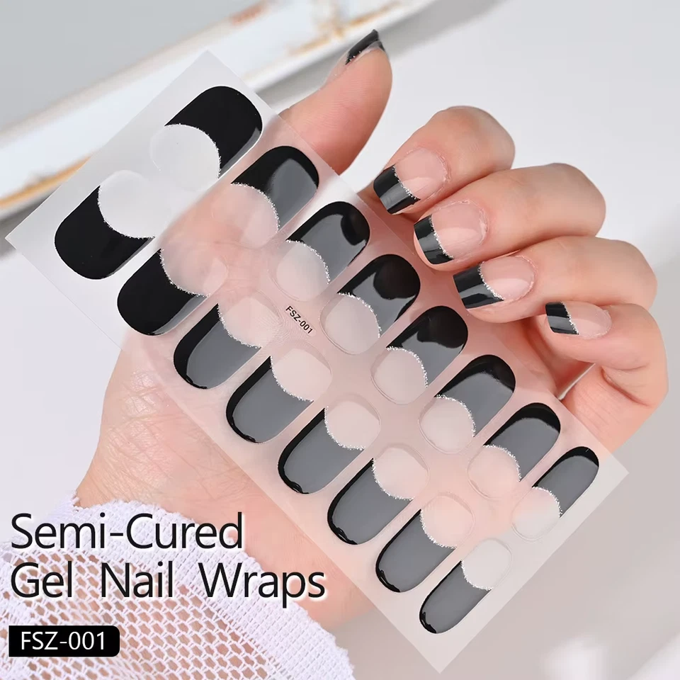 16pcs French Semi Cured Gel Nail Sticker Full Wrap Self Adhesive Nail Art - image 3 of 4