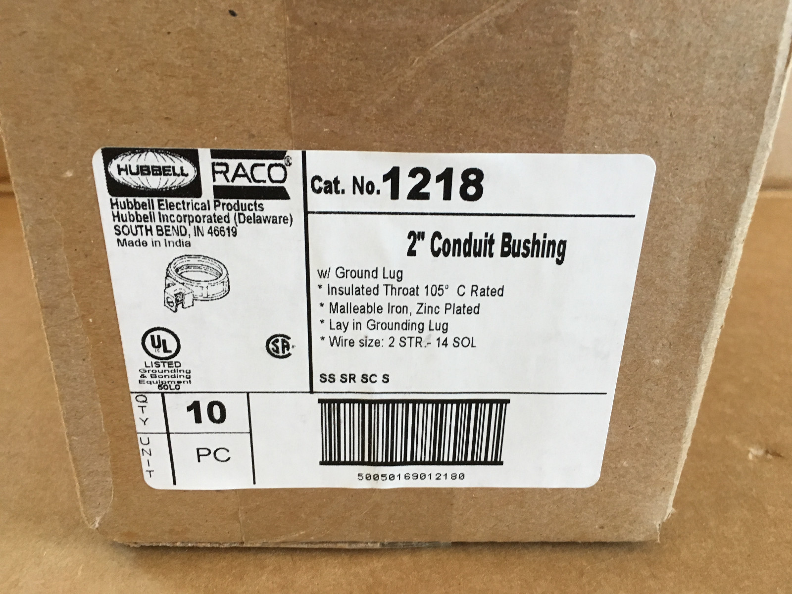 Bague De Mise à La Terre Hubbell Raco 1218 Pour Conduit 2 Pouces | Bride De Terre En Fonte Malléable | New Old Stock