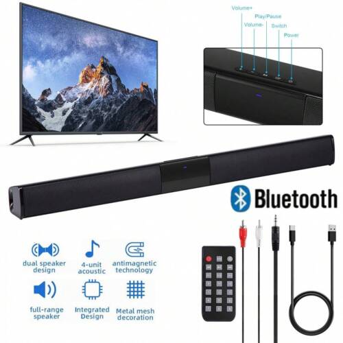 Surround Sound Bar 4 Speakers System Wireless BT Subwoofer TV Home Theater