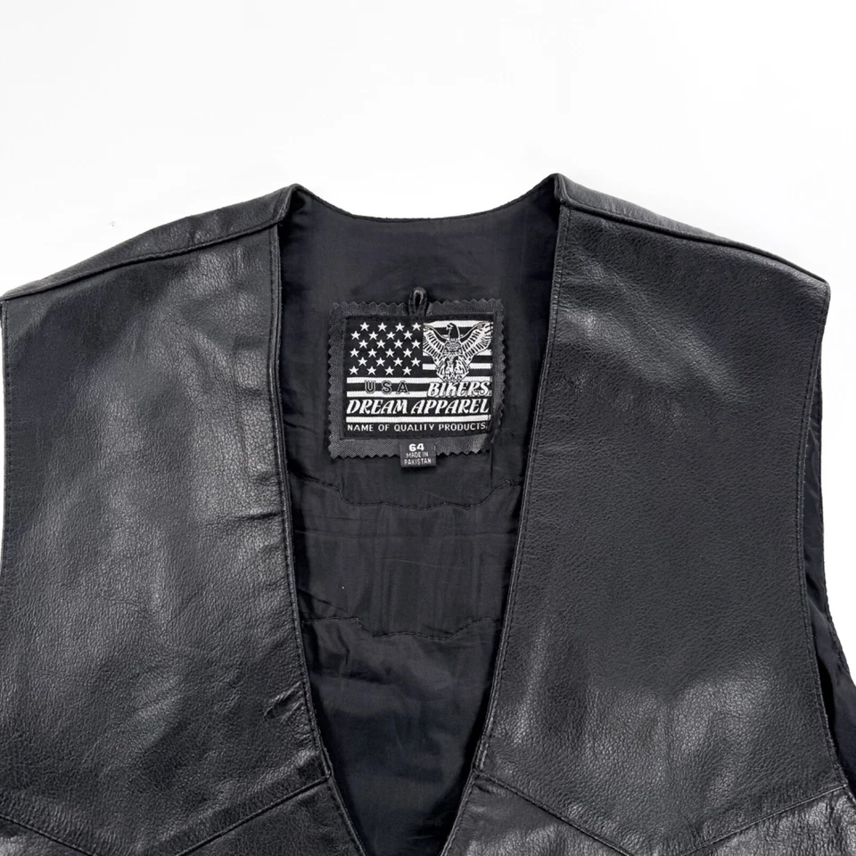 Chaleco de motocicleta All State de cuero negro con botones a presión de 2 bolsillos talla 64 Foto 3 de 4