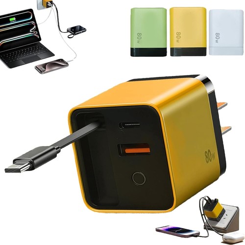 3 in 1 GaN Charger,Retractable Phone Charger Wall Plug Type C Cable 2 USB Ports - 第 14/14 張圖片