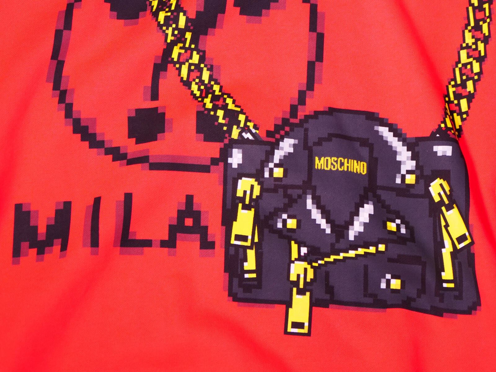 Moschino Pixel Capsule abito corto con cappuccio rosso multi taglia 40