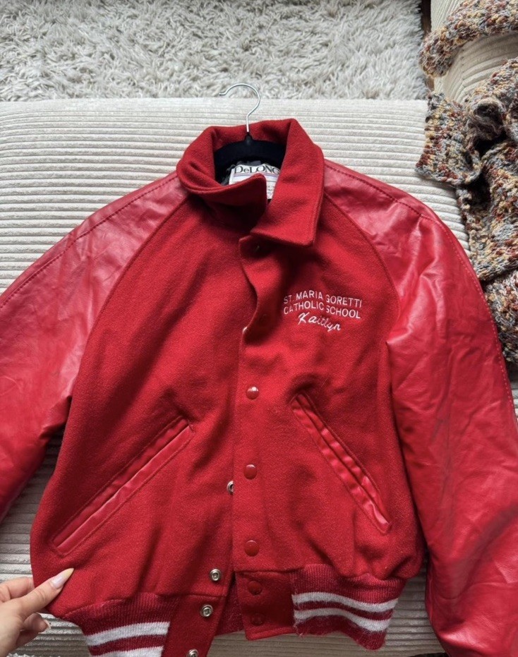 Vintage Retro Red Letterman Varsity Jacket Womens Small