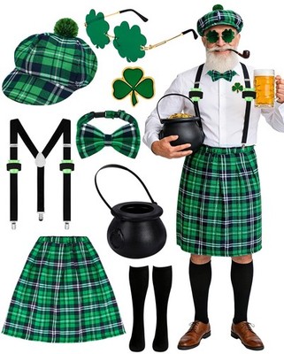 FUNID 8 Pcs St Patricks Day Leprechaun Costume Set with Standard, Multicolor 