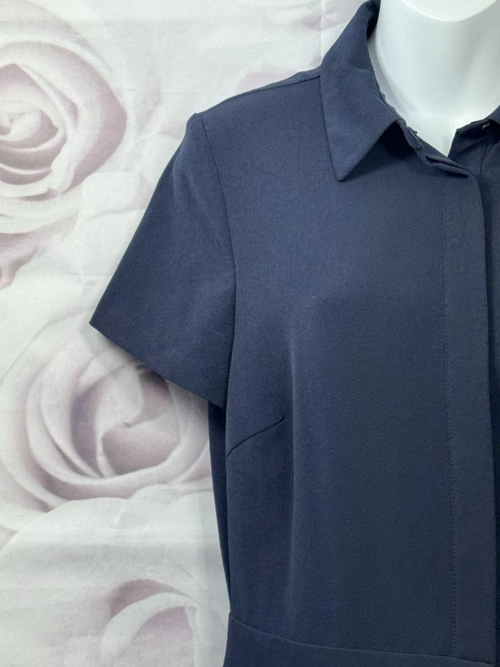 Asos Jumpsuit Culottes Navy Blue Size 12 Work Smart Dark Academia Collar Buttons - Image 4 of 4