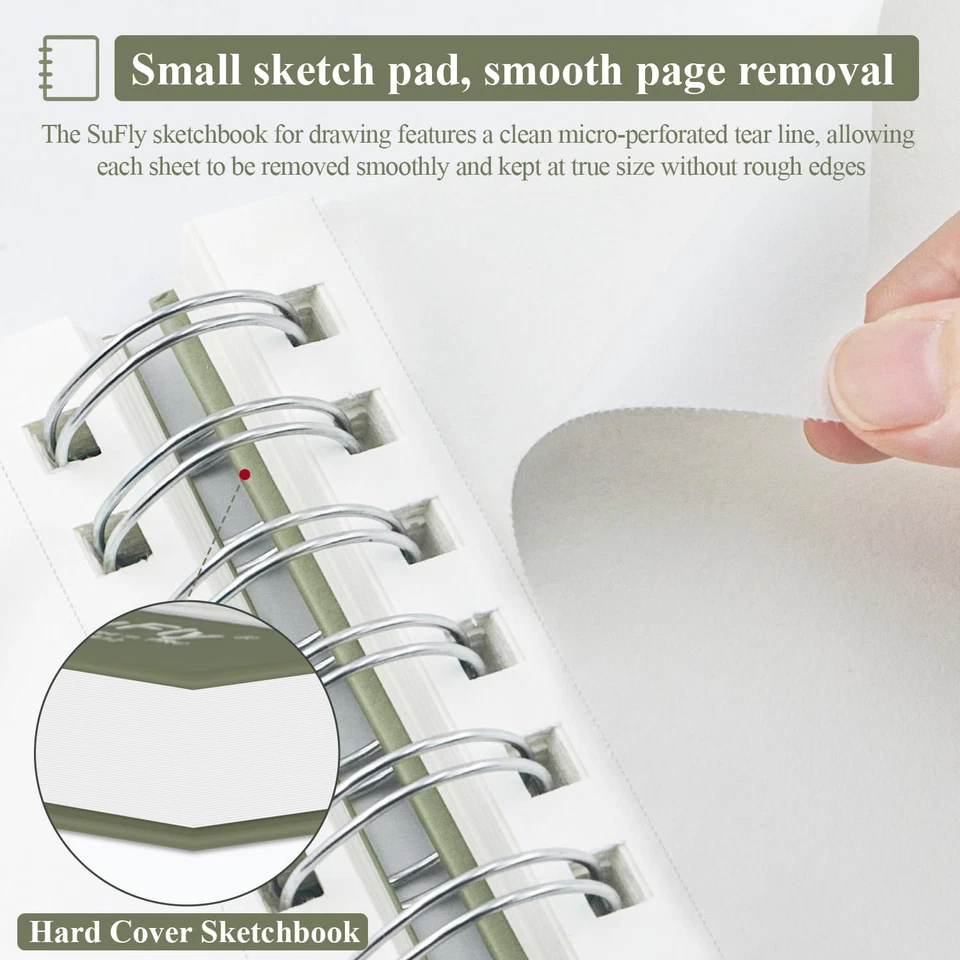 Libro de bocetos pequeño 5,5"X8,5", paquete de 2 mini cuaderno de bocetos, cuaderno de bocetos encuadernado en espiral Har Foto 4 de 4
