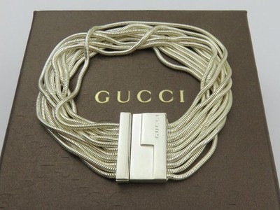 Gucci Sterling Silver G Logo Buckle Multi Chain Bracelet