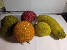 Vintage Decorative Beaded Pinned Sequin Fruit Home Decor Set of 5