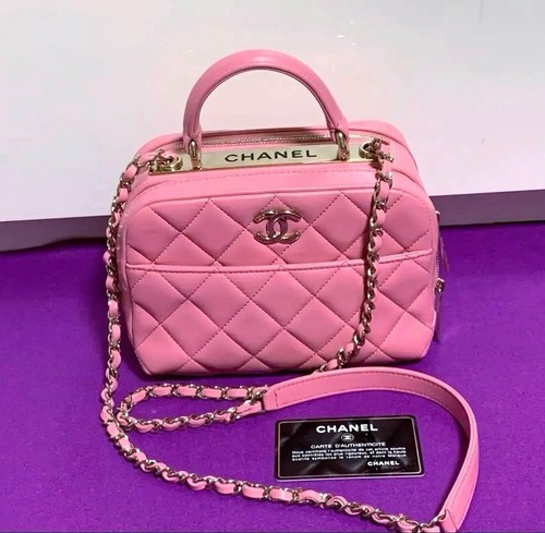 Chanel Trendy CC Bowling Shoulder Bag Matelasse Quilted Lambskin Pink 2WAY Women