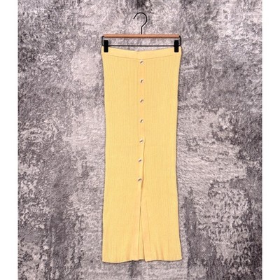 New NAADAM Skirt Small Womens Silk Cashmere Ribbed Knit Pastel Yellow Luxury