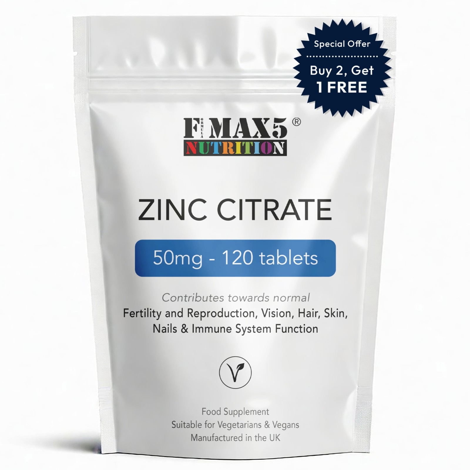 Zinc Citrate 50mg X 120 Tablets sexual health, acne, immune, skin, hair & vision
