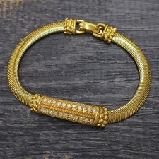 Christian Dior Gold Plated Rhinestone Charm Chain Bracelet 1362c Rise-on