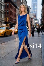 ZARA NEW WOMAN ZW COLL DRAPED SATIN DRESS SLIT BLUISH XS-XL 4786/110/420