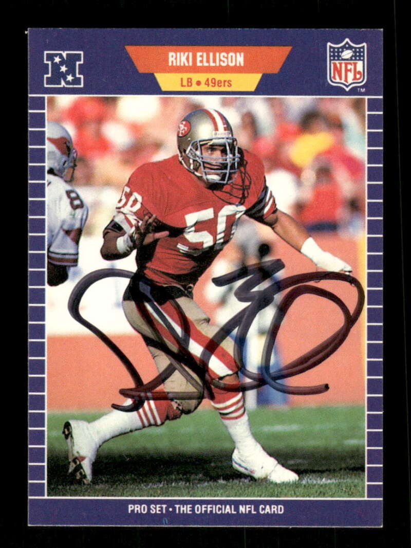 1989 Pro Set #373 Riki Ellison RC signed autograph 49ers BXCP72