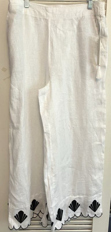 L) NWT CALYPSO ST. BARTH LINEN Wide Leg Pull On Boho Lagenlook WHITE Pants