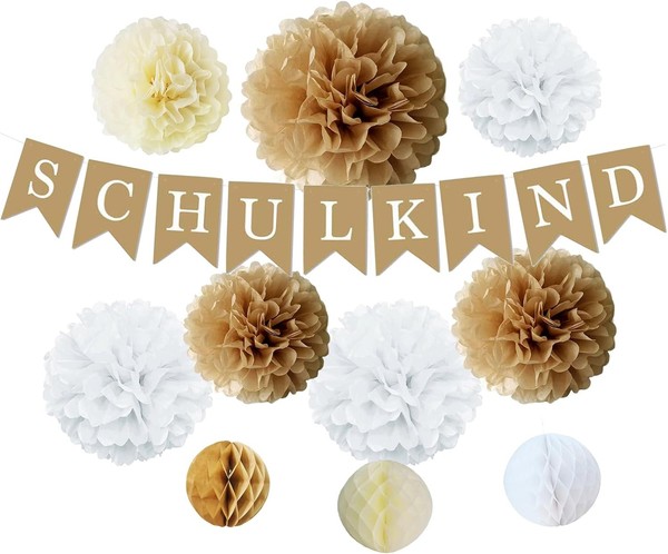 Einschulung Deko Set 11 StüCk Mit Girlande WabenbäLle Pompons FüR Schulanfang-image