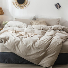 Bedding Duvet Cover Set 100 Washed Cotton Linen like Textured Breathable Durabl