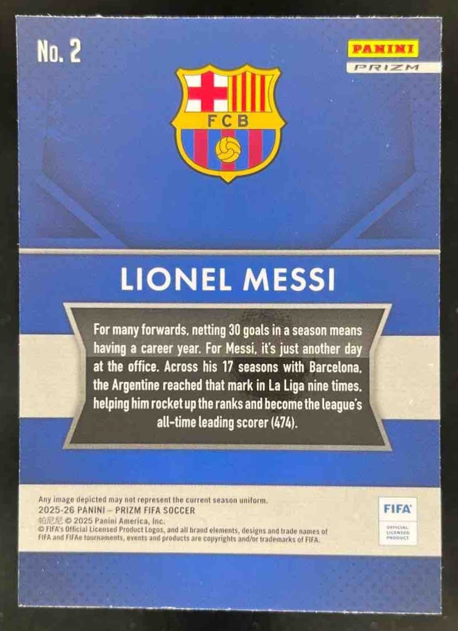 2025 Panini Prizm FIFA Lionel Messi 2015 Flashback Silver Prizms #2 Barcelona view 2