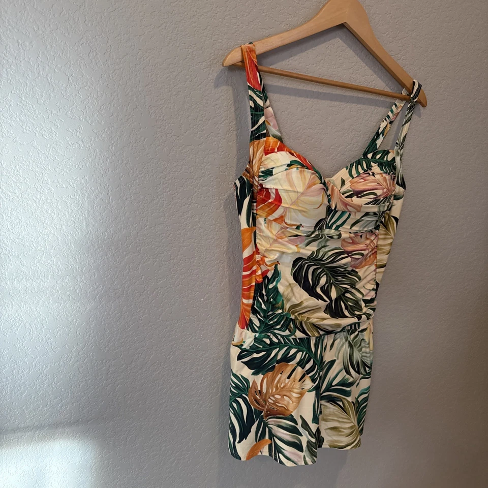 Vestido de baño Tropical Escape para mujer talla 16 azul verde amarillo floral de una pieza Foto 3 de 4