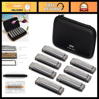 7-Piece Harmonica Set in C D E F G A Bb - 10 Holes 20 Tones, Blues Harp with Cas