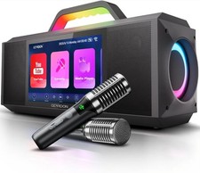 Karaoke Machine with Screen, Lyrics Display, 2 Wireless Mics Portable Speaker
