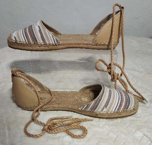 UGG Libbi Serape Espadrille Sandals Shoes Ankle Wrap Sz 8 Women's NEW Leather &