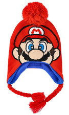 SUPER MARIO Nintendo Kids Red Knit Laplander Beanie Hat POM POM OSFM BRAND NEW