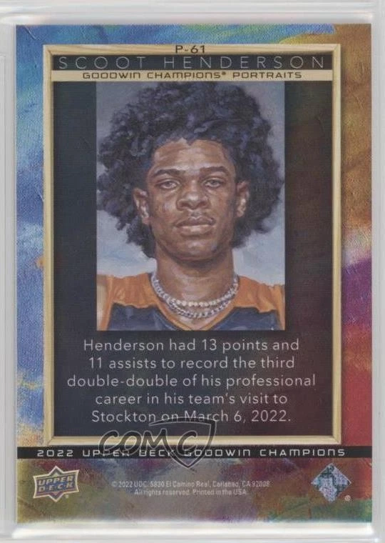 2022 Upper Deck Goodwin Champions Portraits Scoot Henderson #P-61 - Image 2 of 2