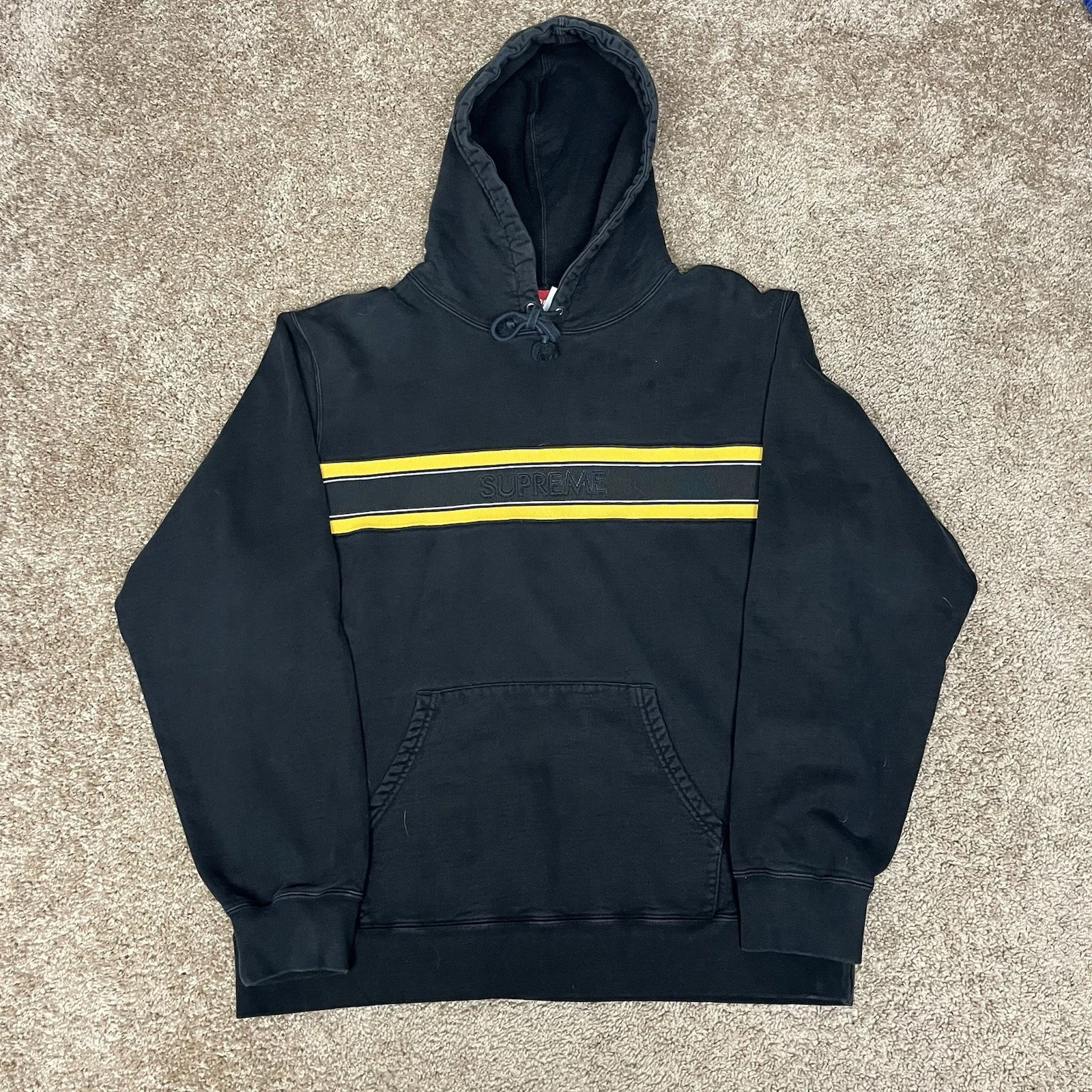 Felpa con cappuccio Supreme logo impreziosito uomo XL nero giallo scatola logo rara