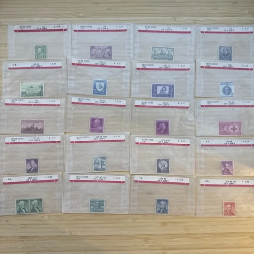 US Stamp Lot 20 Mint Singles MNH MH 1910s-1950s Collection Vintage Glassines