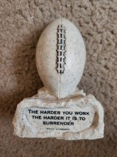 Vintage Cast Stone Football Statue With Vince Lombardi Quote