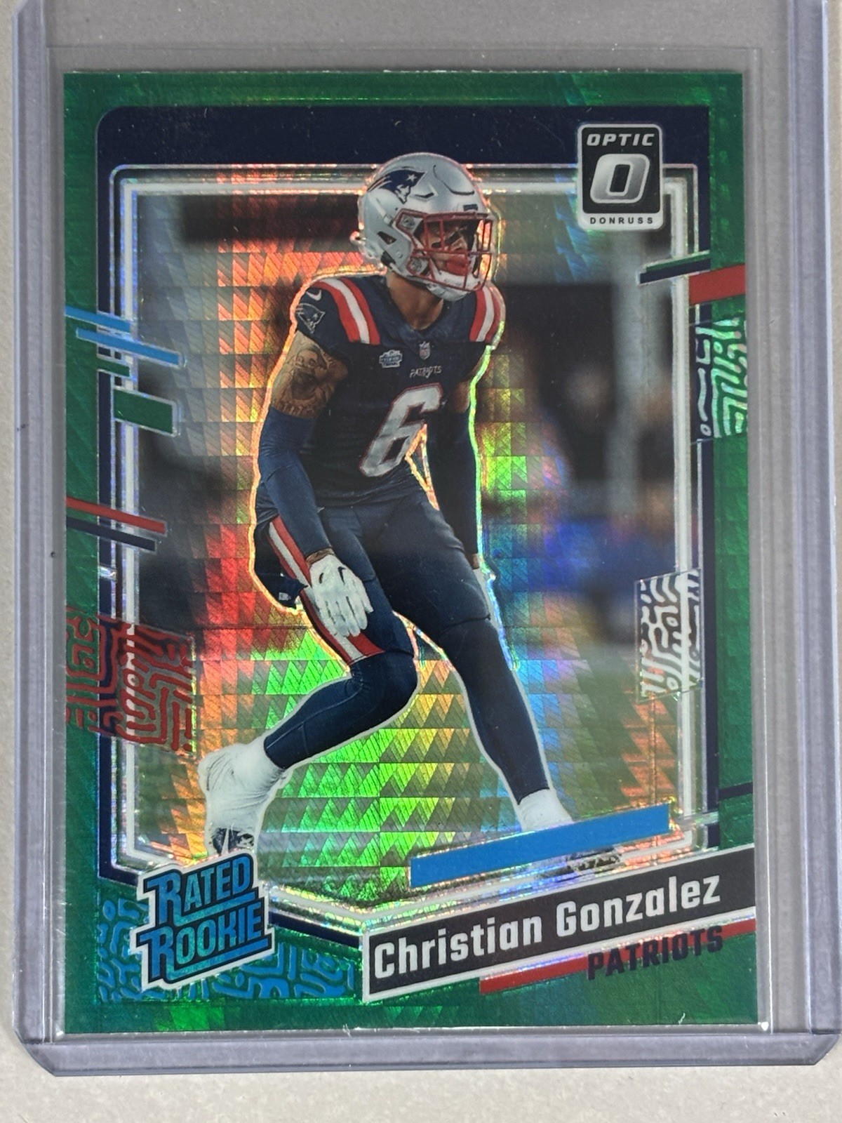 2023 Optic Hyper Green Christian Gonzalez #274 Patriots Parallel Rated Rookie